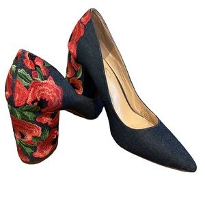 Jessica Simpson Embroidered Floral & Denim Heels. Size 8.5